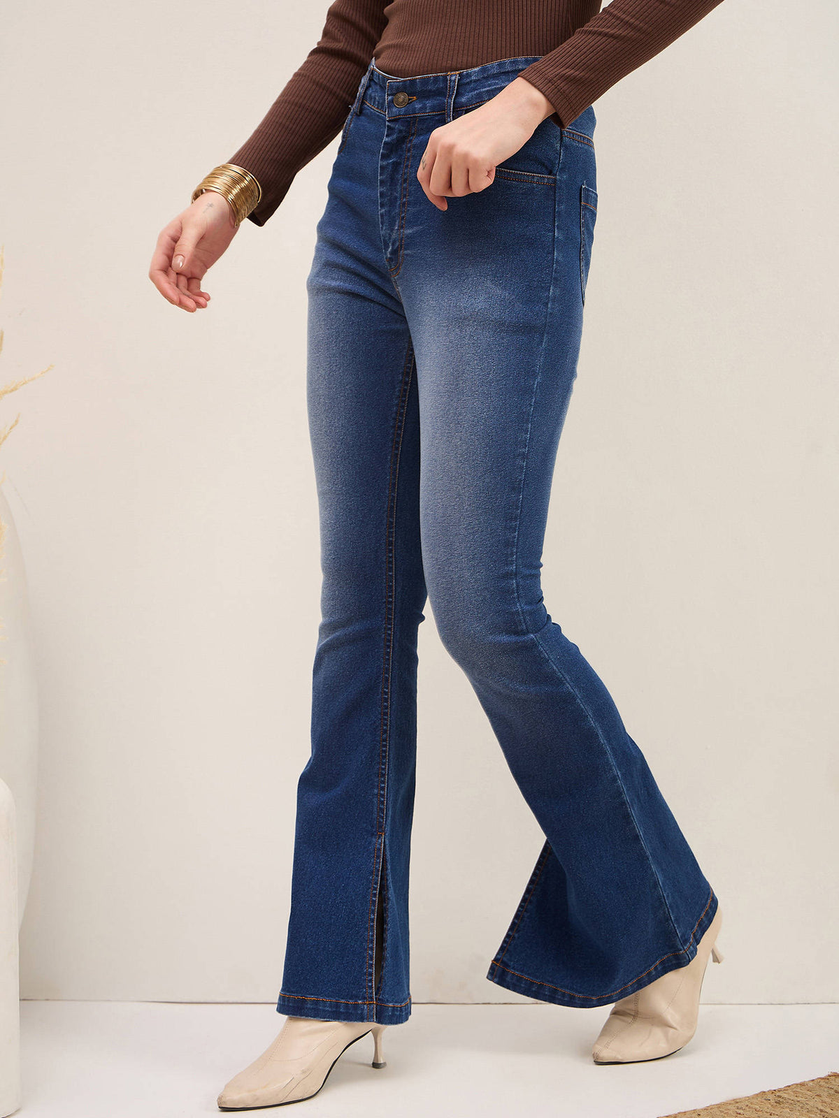 Blue Wash Denim Bellbottom Jeans | BT10 - view 5