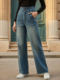Blue Wash Paper Bag Waist Straight Fit Jeans | BG78 - view 1