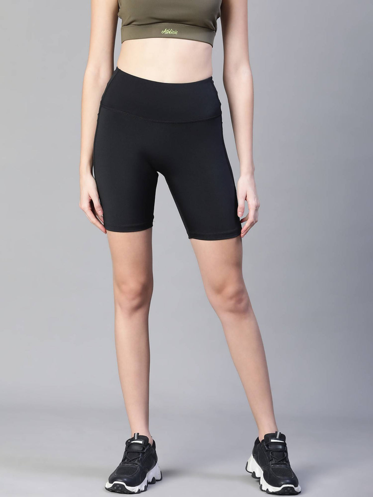 Women Black Mid Waist Fitness Shorts - view 1