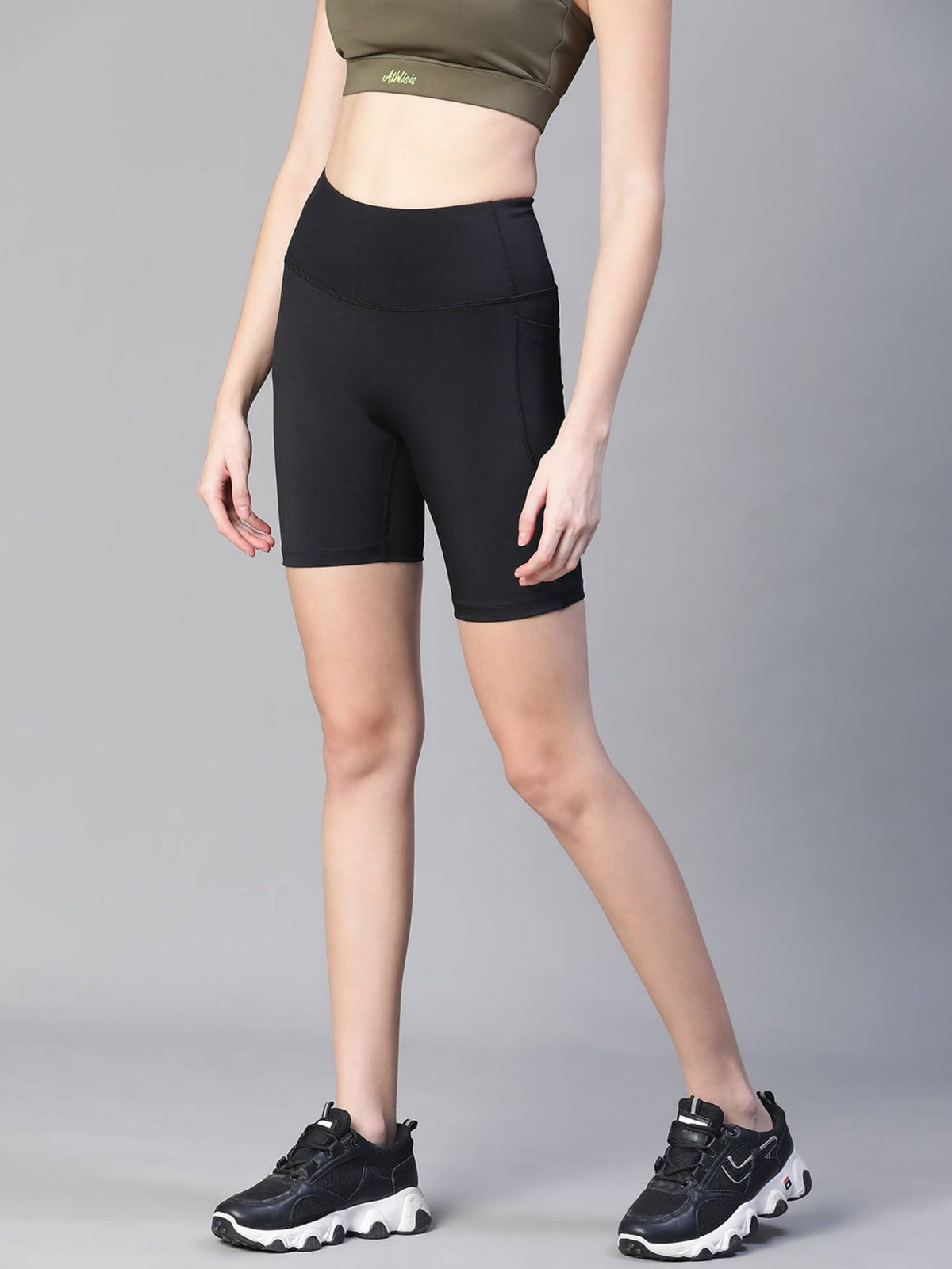 Women Black Mid Waist Fitness Shorts - view 2