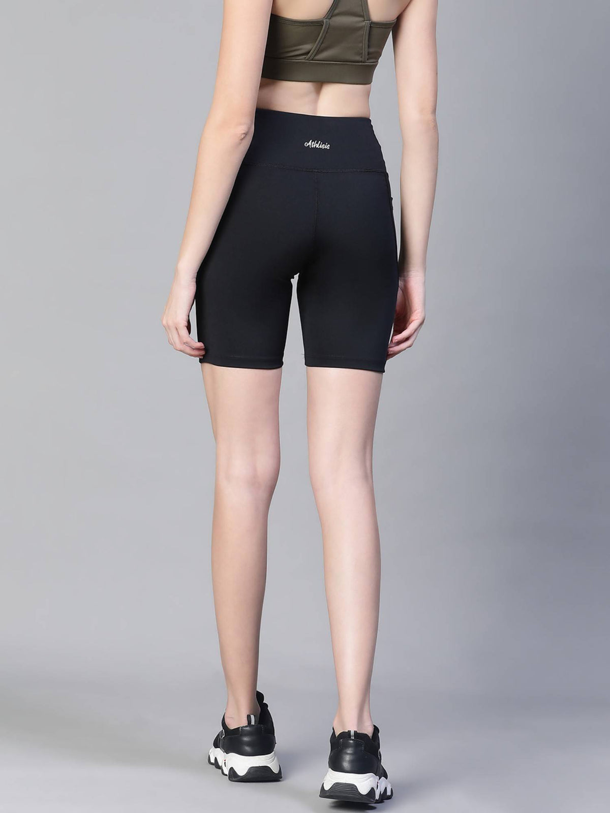 Women Black Mid Waist Fitness Shorts - view 3