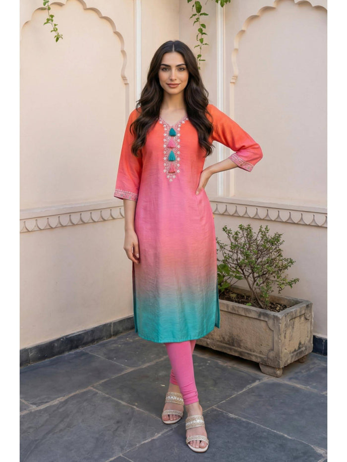 Women's Multicolor Ombre Rayon Blend Straight Kurta | U3S - view 1