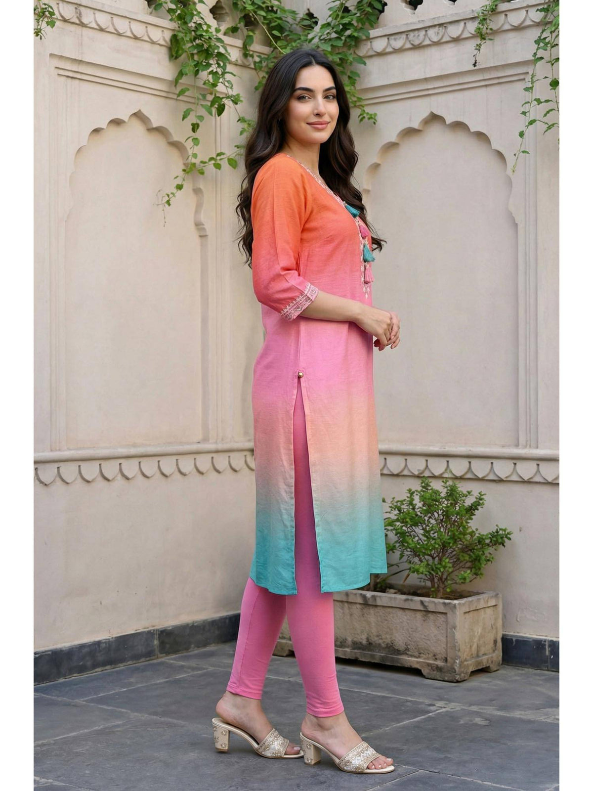 Women's Multicolor Ombre Rayon Blend Straight Kurta | FY93 - view 5