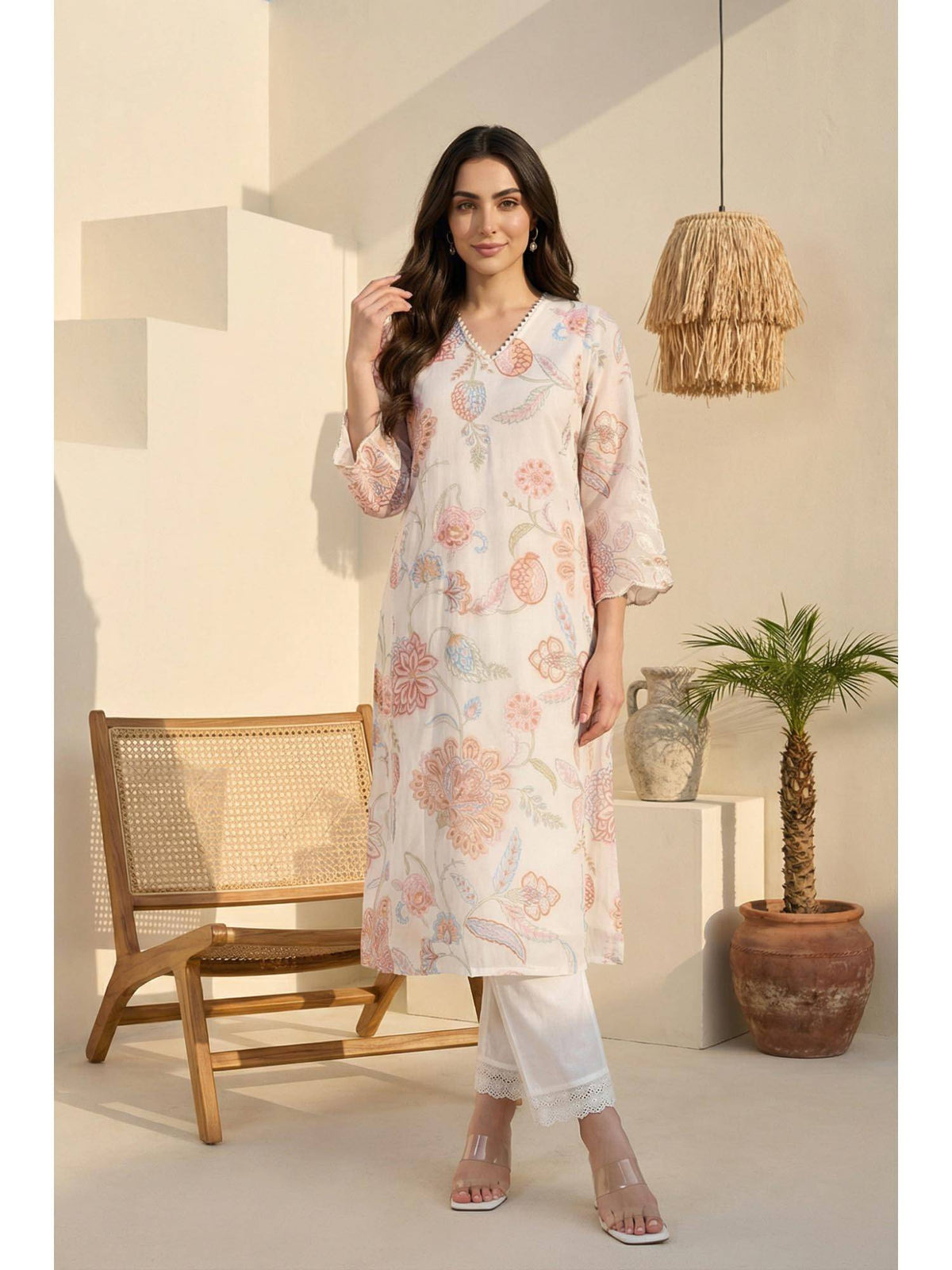 Off-White Schiffilyfloral Straight Kurta | KDG - view 1