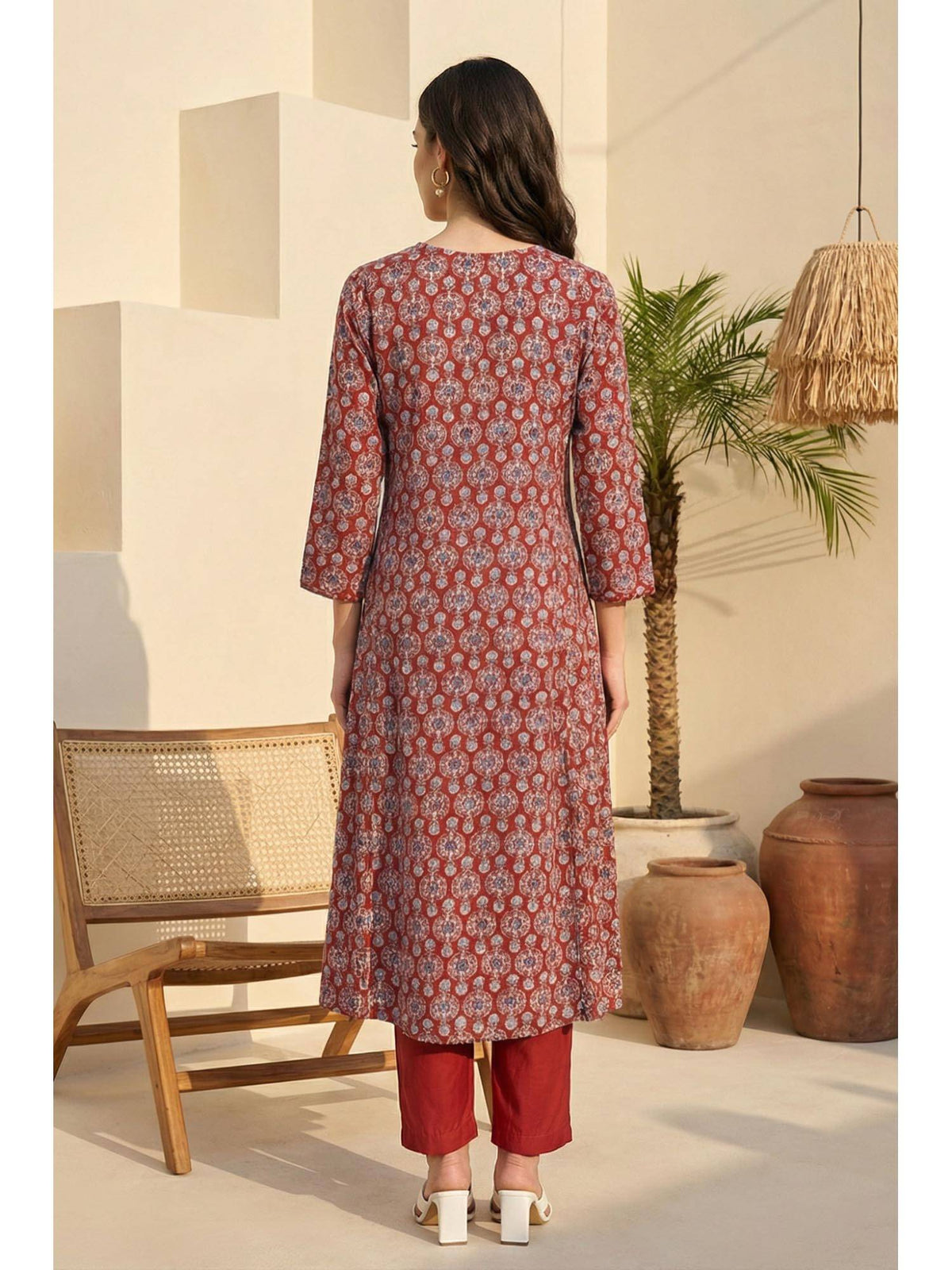 Rust Ethnic Motifs Rayon A-Line Kurta | FY93 - view 3