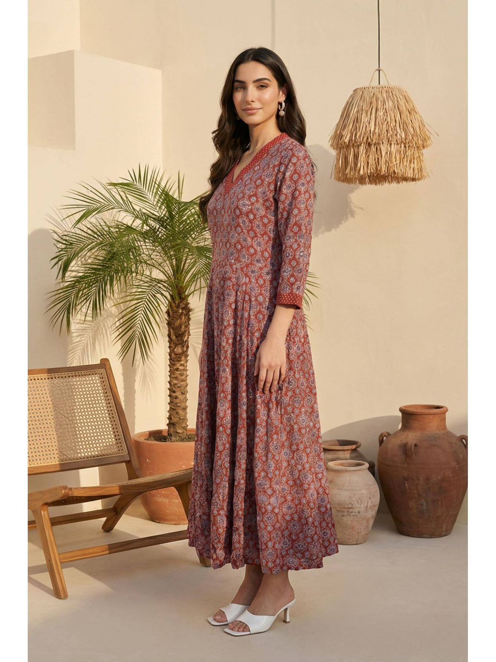 Rust Ethnic Motifs Rayon A-Line Kurta | FY93 - view 4