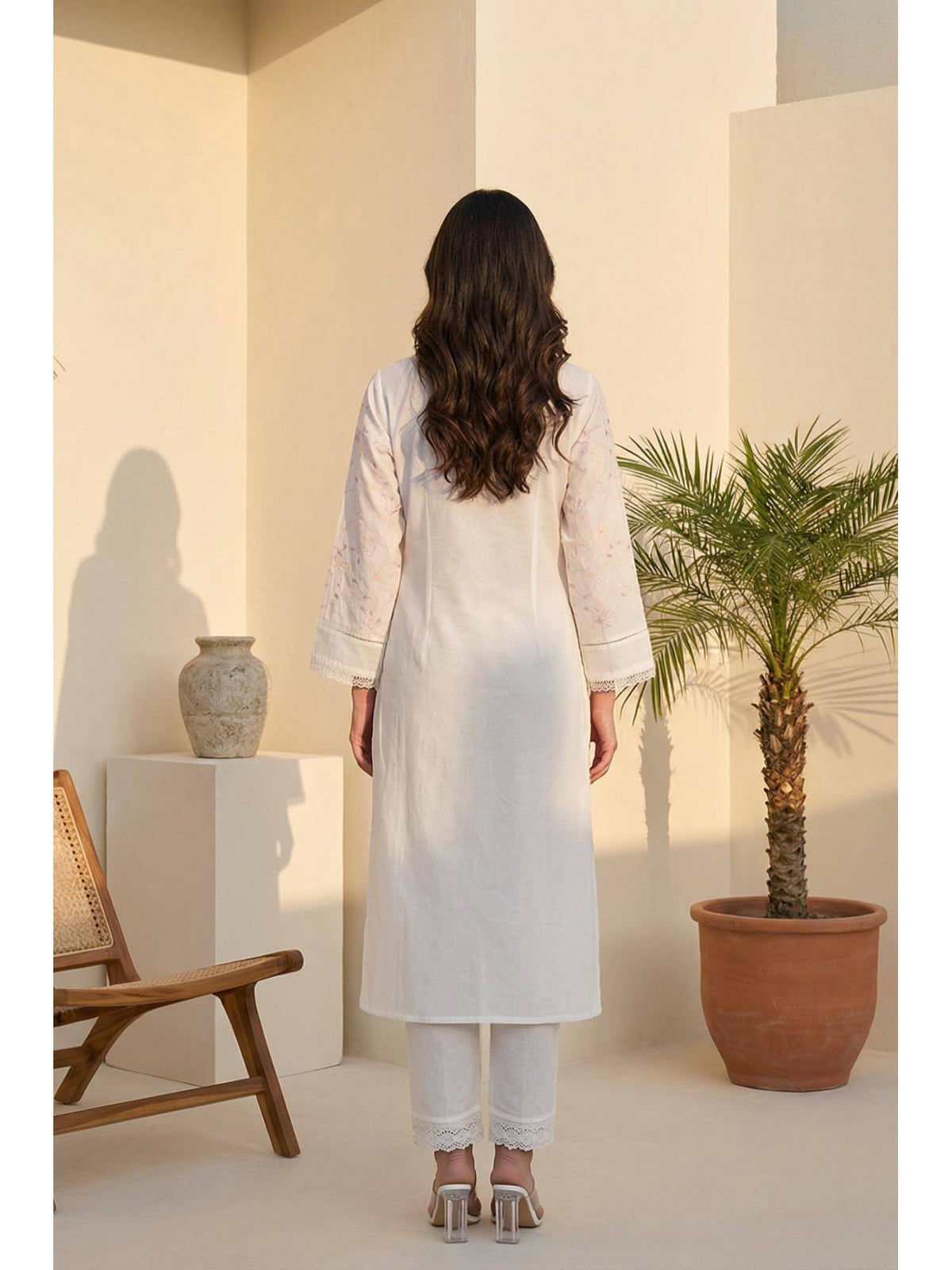 Chikankari Embroidered Sequins Pure Cotton White Straight Kurta | KDG - view 5