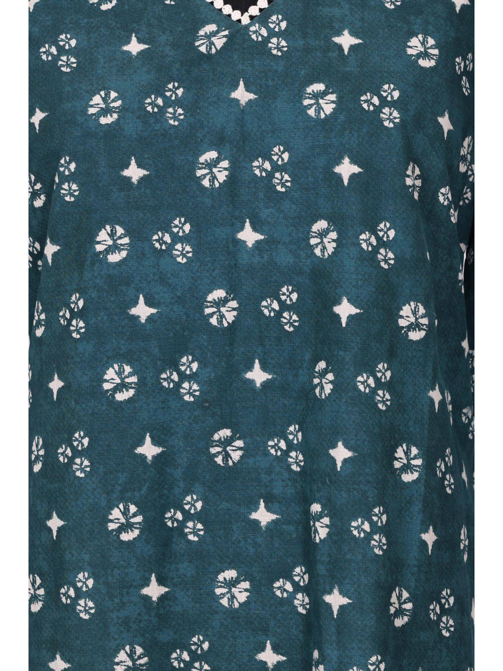 Teal Green Floral Printed Lace Pure Cotton Straight Kurta | U3S - view 2