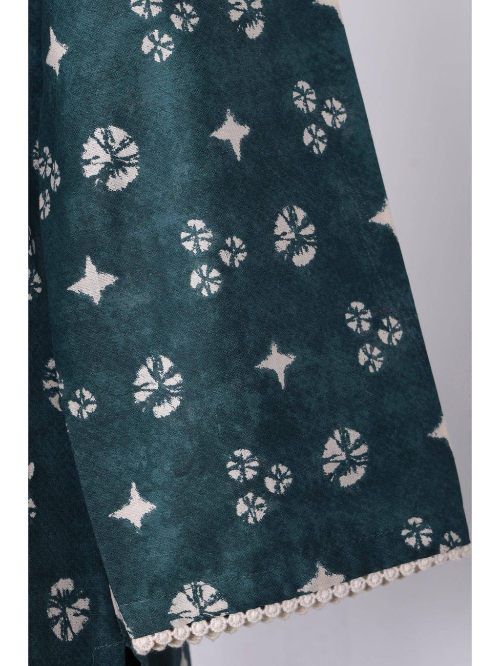 Teal Green Floral Printed Lace Pure Cotton Straight Kurta | U3S - view 6