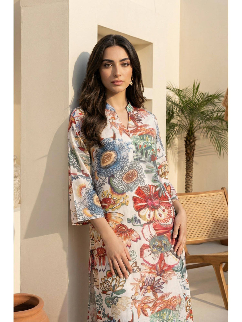 Off White Bold Floral Printed Straight Kurta | KDG - view 2