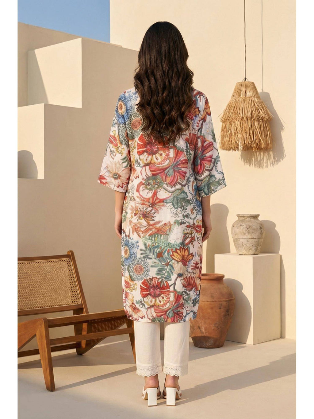 Off White Bold Floral Printed Straight Kurta | KDG - view 4