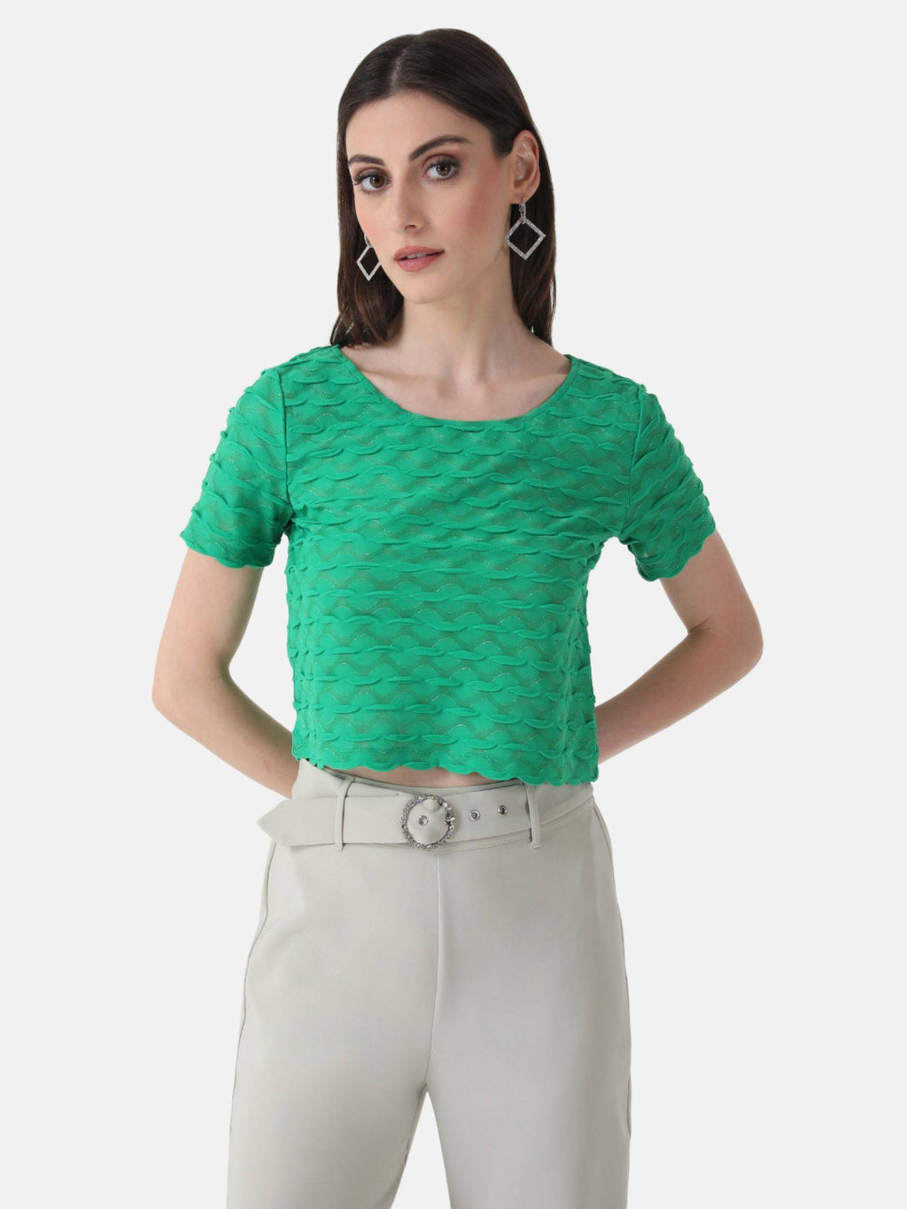 Green Scallop Boxy Fit Crop Top | CT61 - view 1
