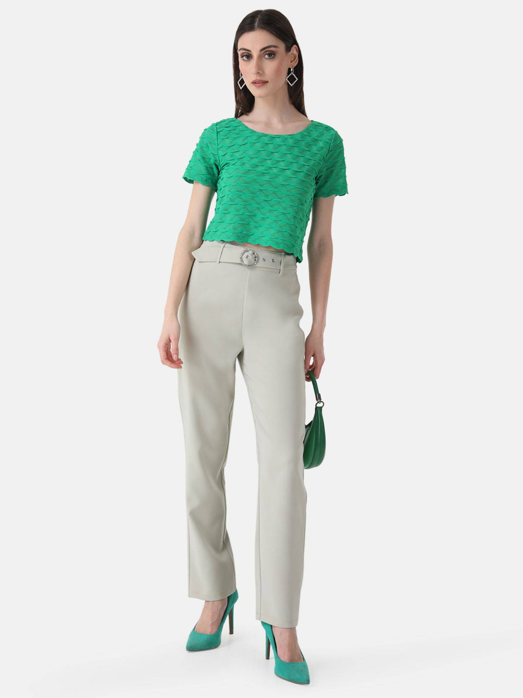Green Scallop Boxy Fit Crop Top | CT61 - view 2