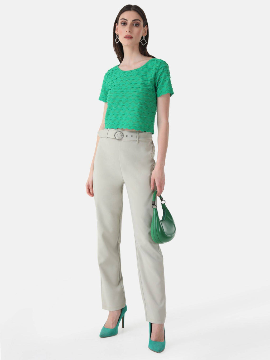 Green Scallop Boxy Fit Crop Top | CT61 - view 3