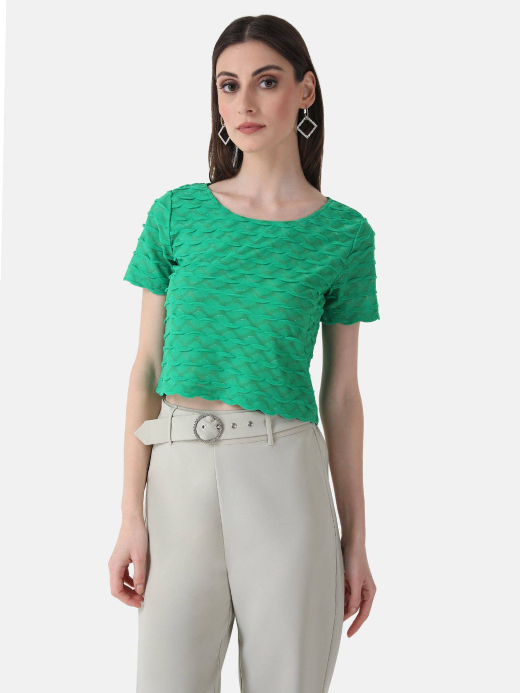 Green Scallop Boxy Fit Crop Top | CT61 - view 4