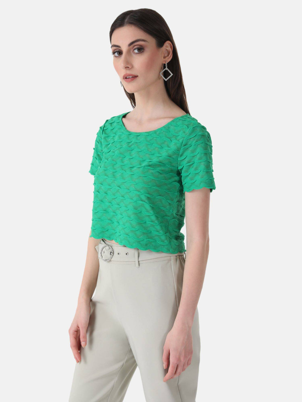 Green Scallop Boxy Fit Crop Top | CT61 - view 5