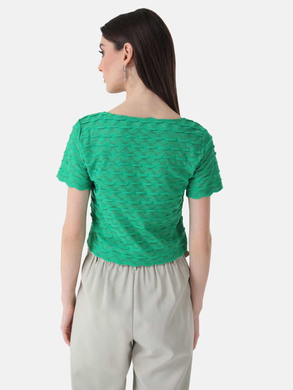 Green Scallop Boxy Fit Crop Top | CT61 - view 6