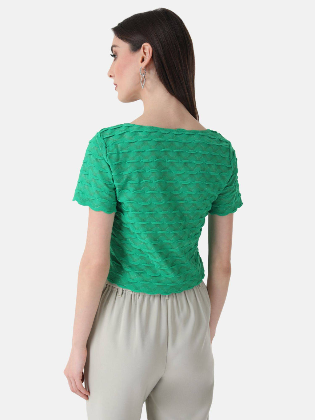 Green Scallop Boxy Fit Crop Top | CT61 - view 7