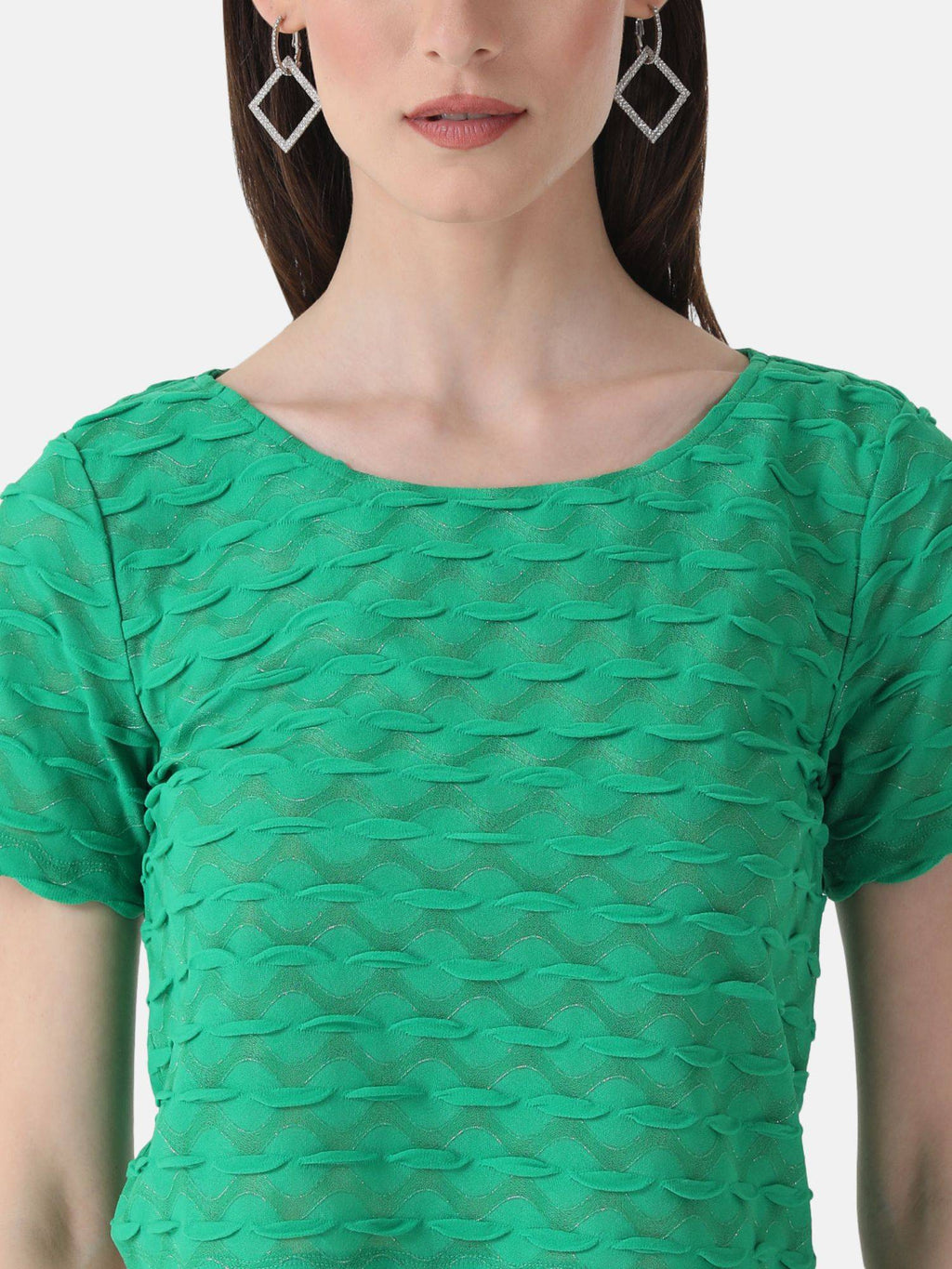 Green Scallop Boxy Fit Crop Top | CT61 - view 8