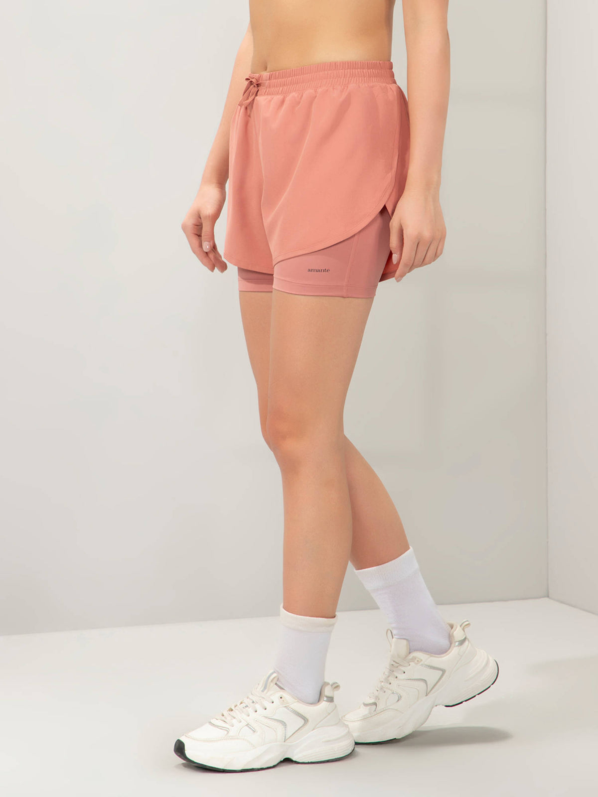 Women Peach Relaxed Fit Double Layered Active Shorts - view 3