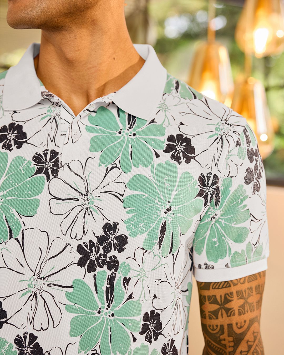 Men's White & Green All Over Printed Polo T-shirt Morrislane image 5