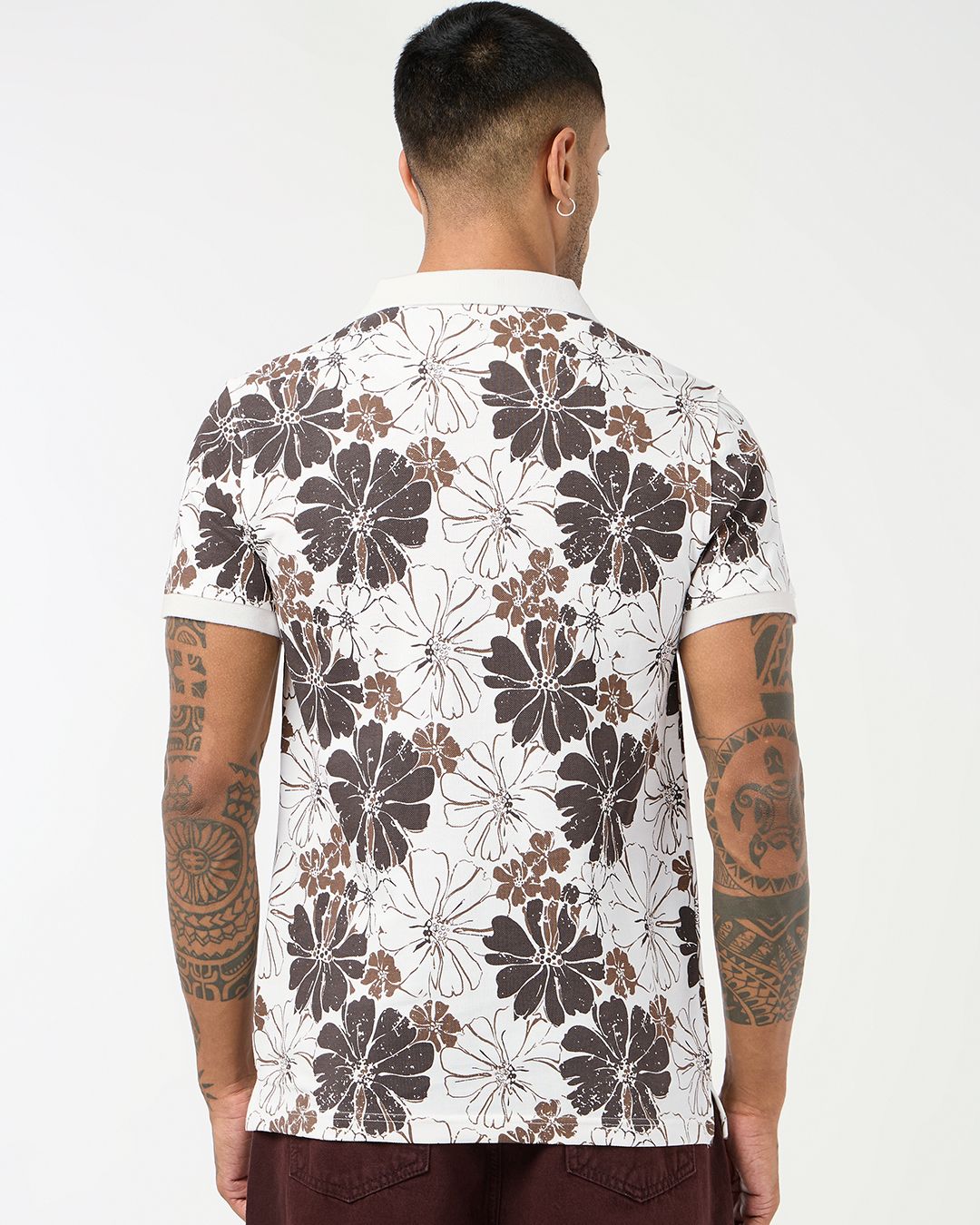 Men's White & Chocloate Brown All Over Printed Polo T-shirt Morrislane image 3