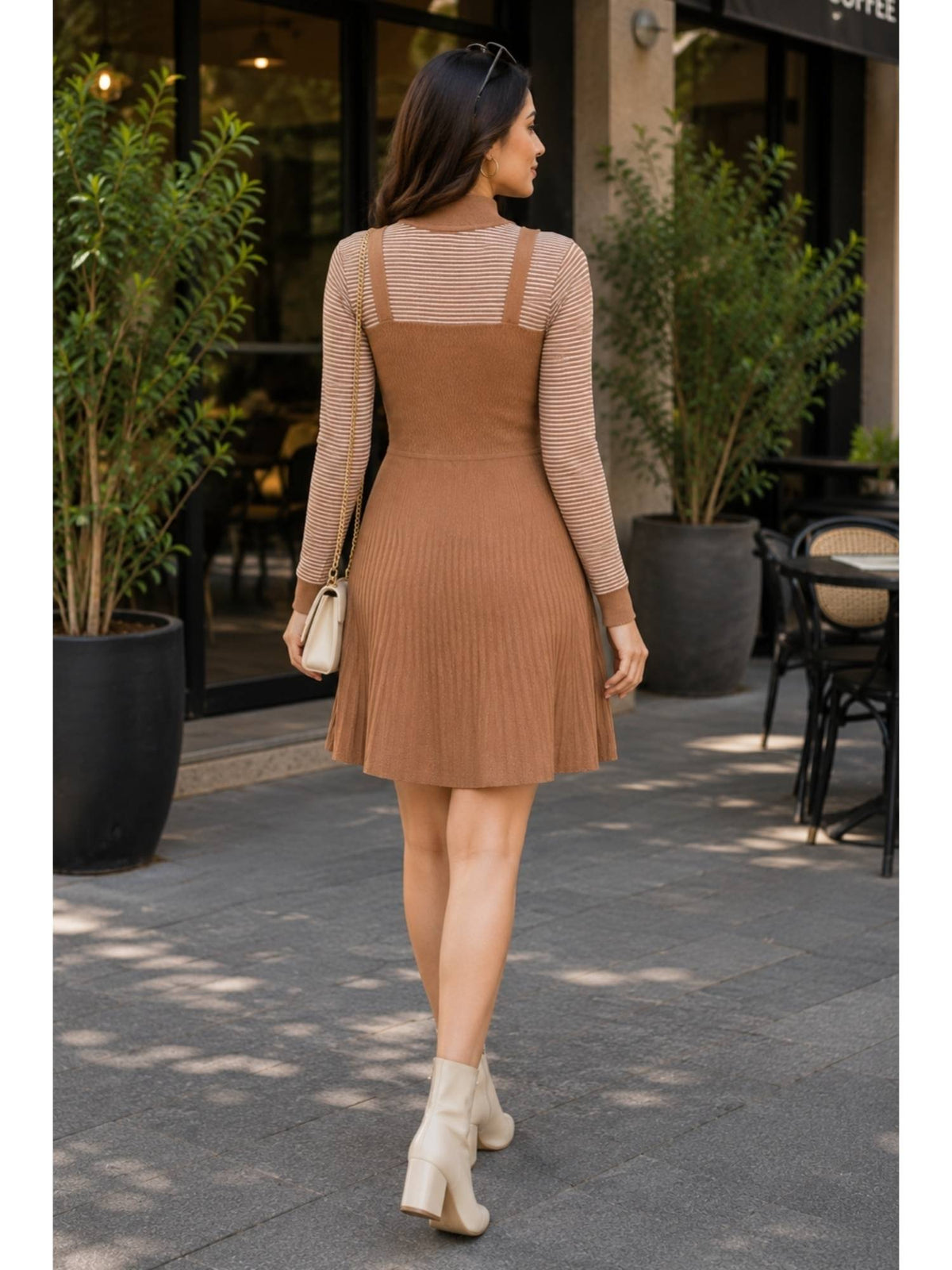 Women's Mock Neck Textured Knit Fit and Flare Sweater Dress | D56 - view 2