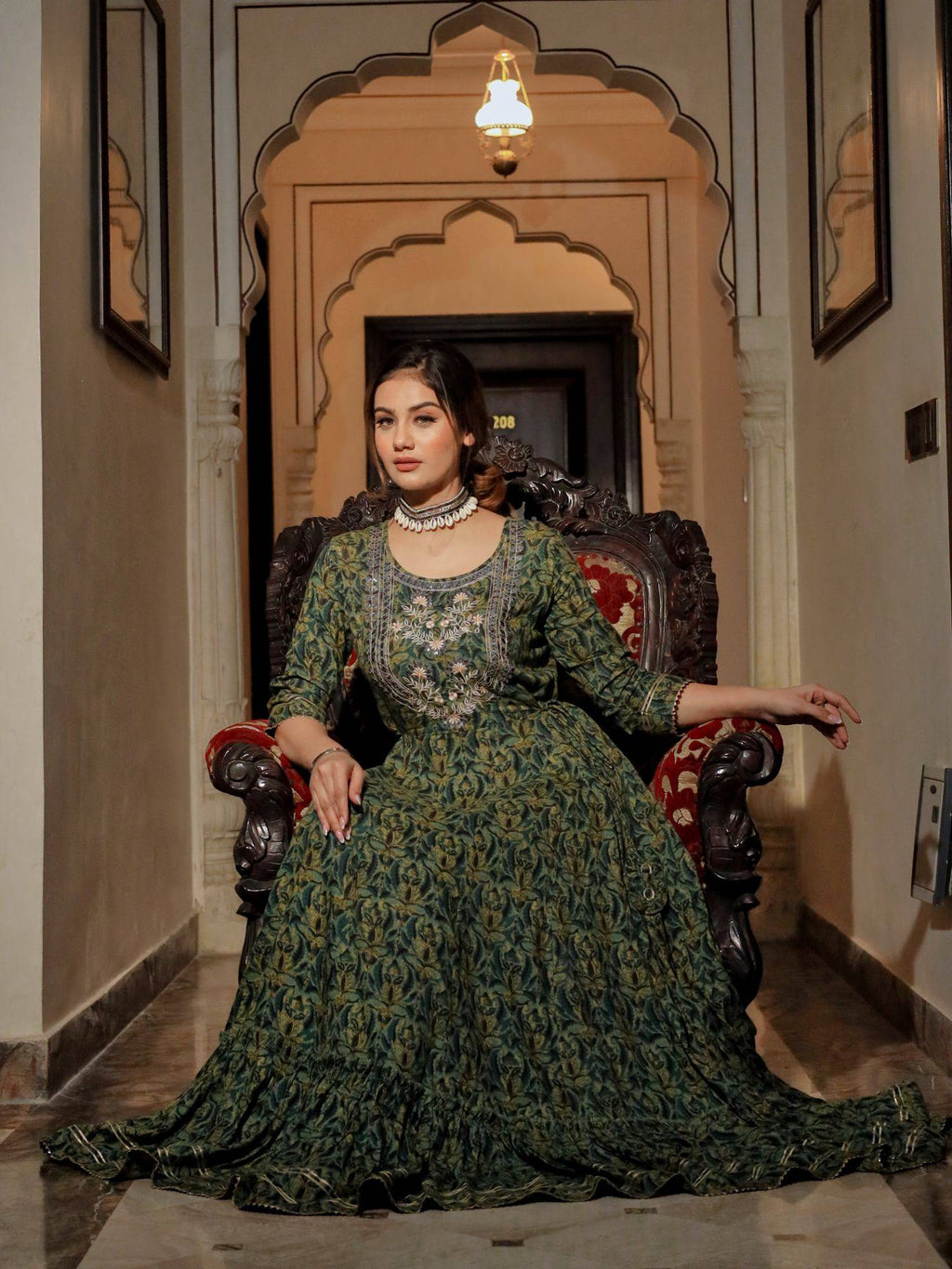 Dark Green Anarkali Kurta | FY93 - view 1