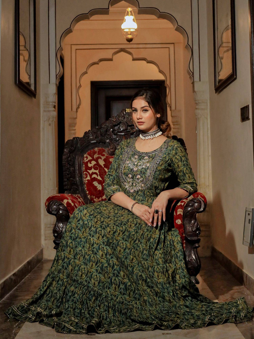 Dark Green Anarkali Kurta | KDG - view 2