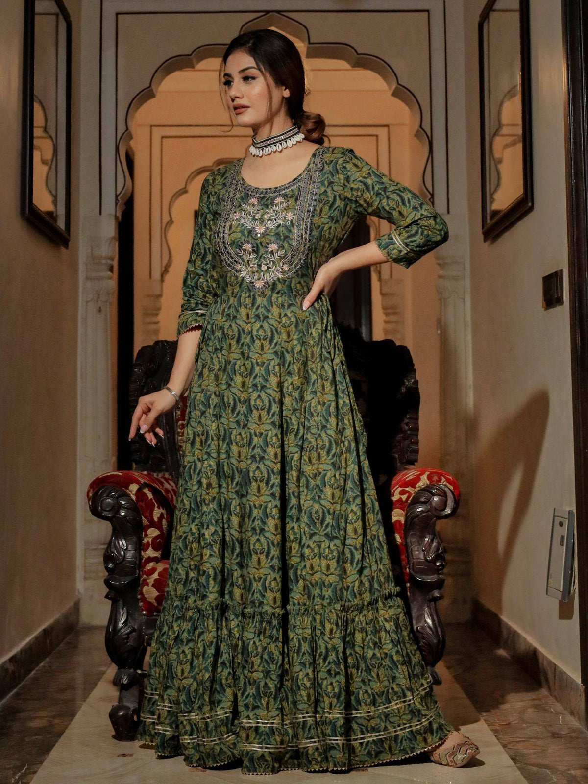 Dark Green Anarkali Kurta | FY93 - view 3