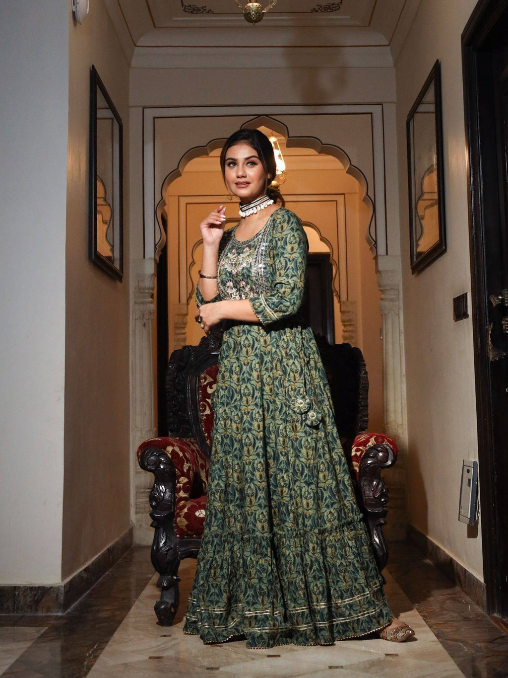 Dark Green Anarkali Kurta | KDG - view 4