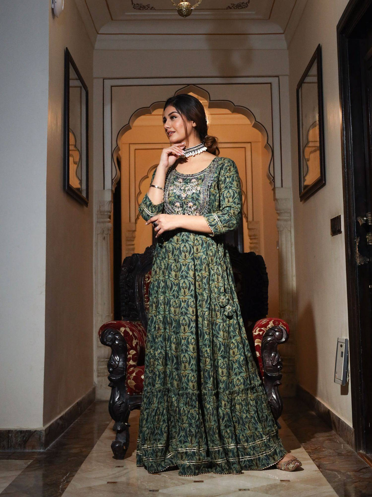 Dark Green Anarkali Kurta | KDG - view 5