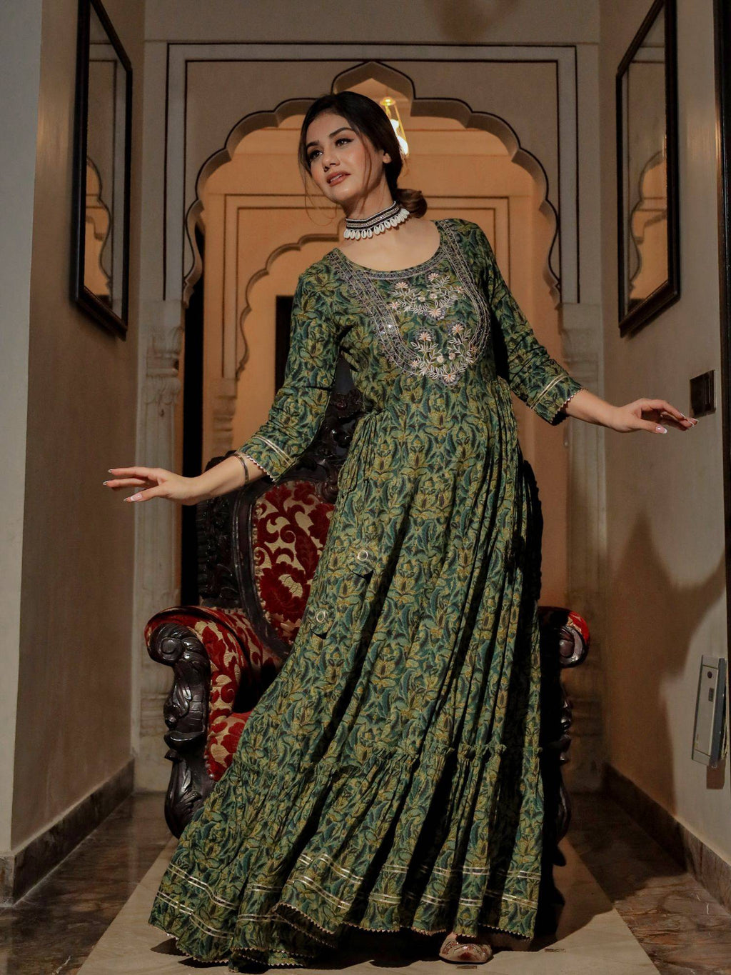 Dark Green Anarkali Kurta | FY93 - view 6