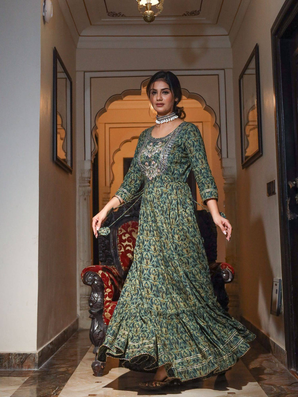 Dark Green Anarkali Kurta | KDG - view 7