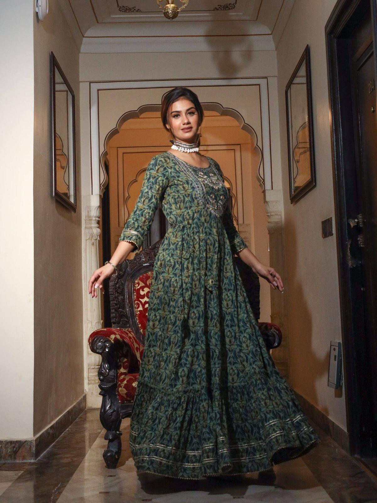 Dark Green Anarkali Kurta | FY93 - view 8