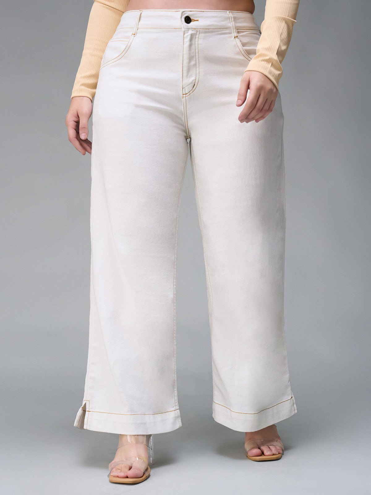 A+ Curve Collection Plus Size White Flared Mid Rise Denim Jeans | ST23 - view 1