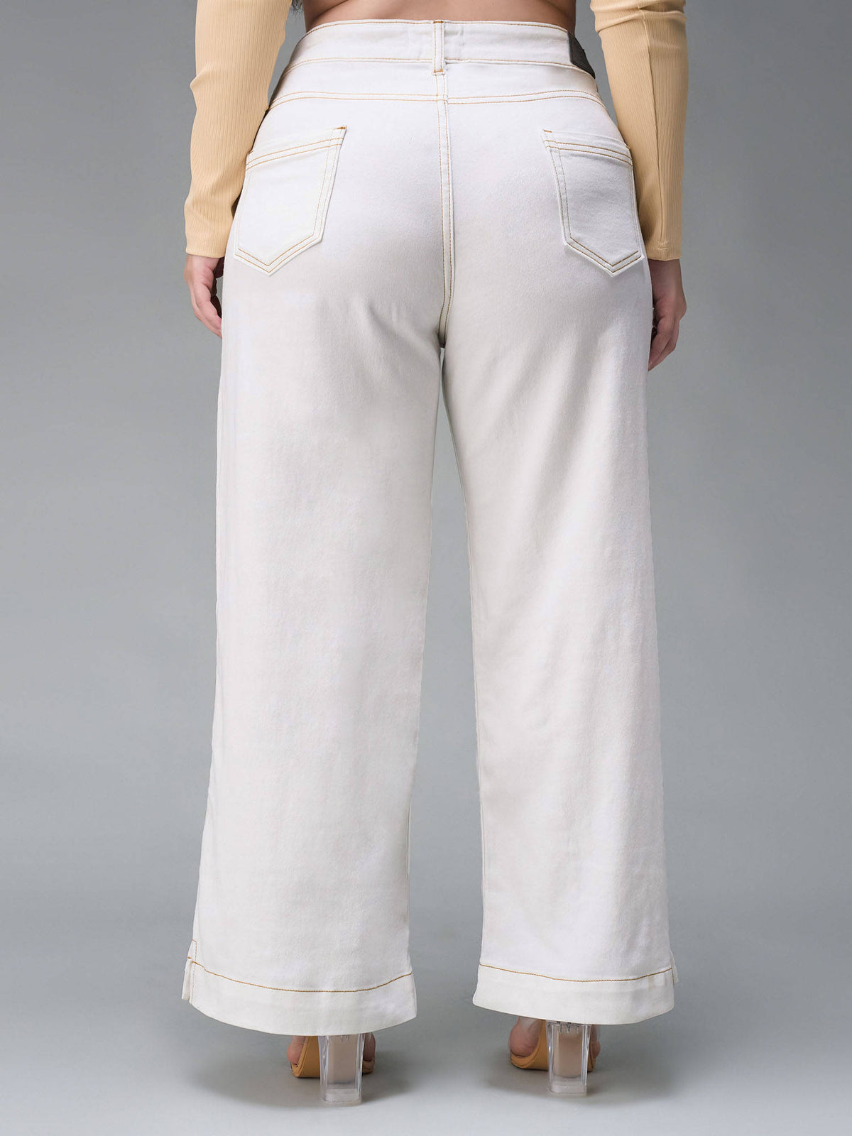 A+ Curve Collection Plus Size White Flared Mid Rise Denim Jeans | ST23 - view 4