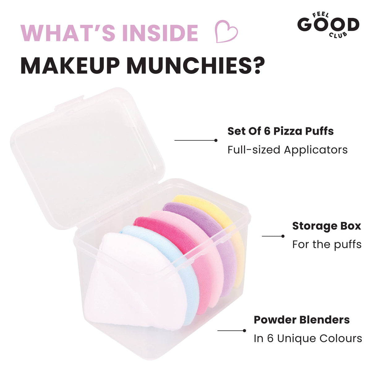 Makeup Munchies- 6 Full-sized Pizza Powder Beauty Puffs In A Box Case (Mixed Colours) | C83 - view 2