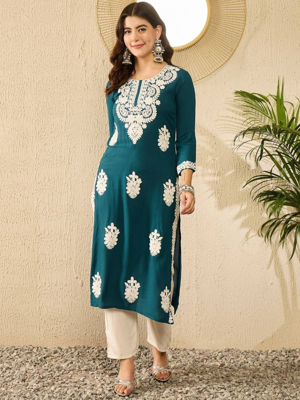 Women Red Viscose Rayon Embroidered Straight Kurta | KDG - view 12