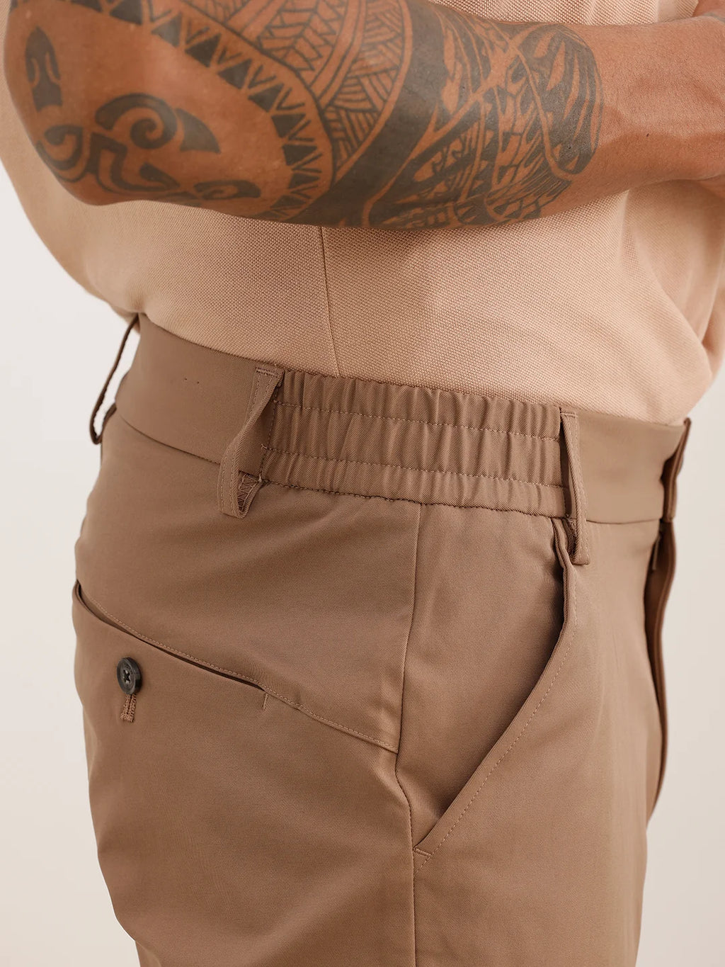 Solid Straight Fit Blended Trouser | Brown
