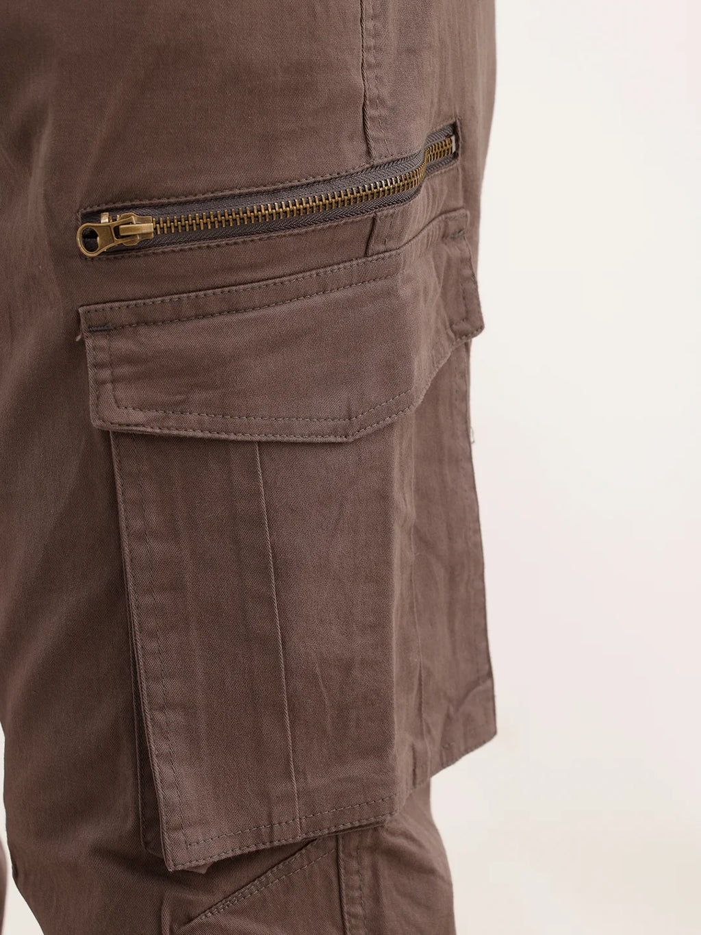 Solid Straight Fit Cargo Trouser | Grey