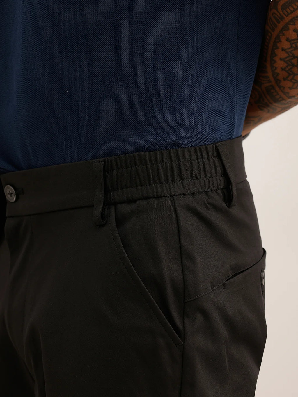 Solid Straight Fit Blended Trouser | Black