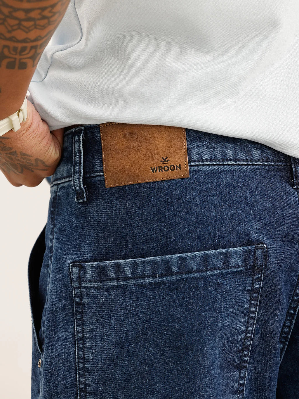 Solid Cargo Fit Denim Jeans | Blue