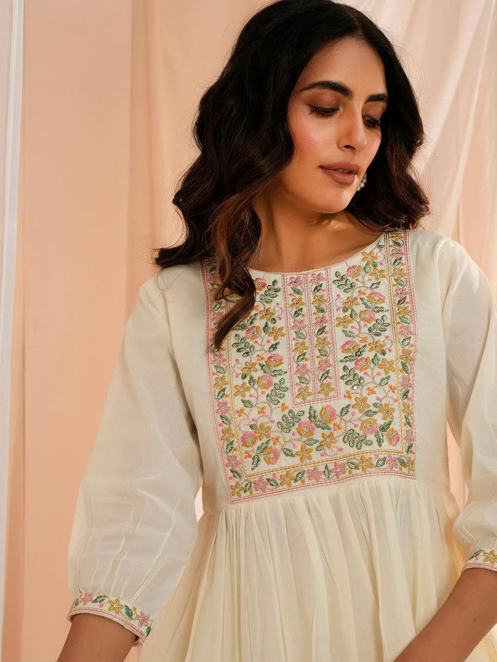 Libas Off White Yoke Design Cotton A-Line Kurti P23