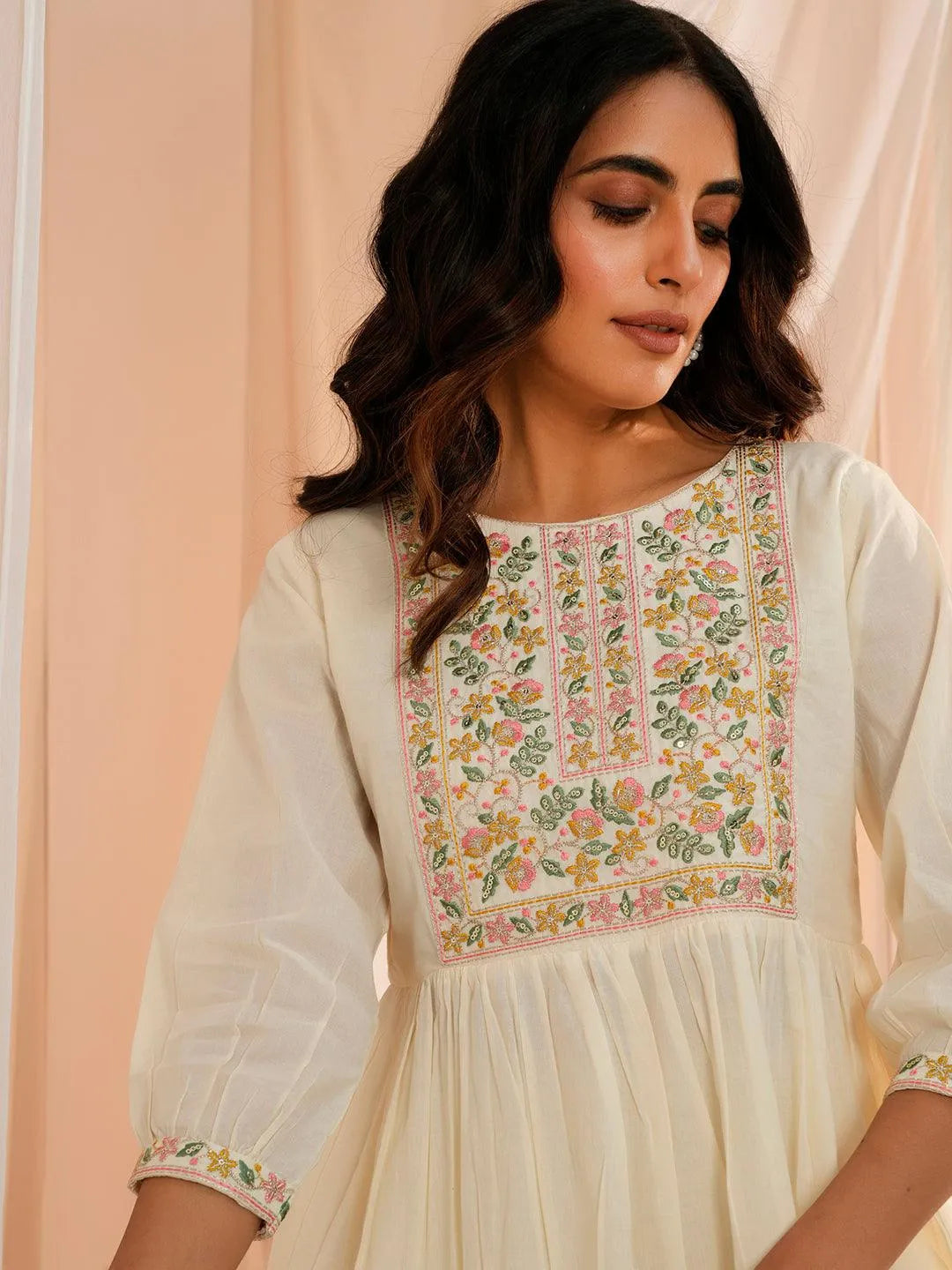 Libas Off White Yoke Design Cotton A-Line Kurti P23