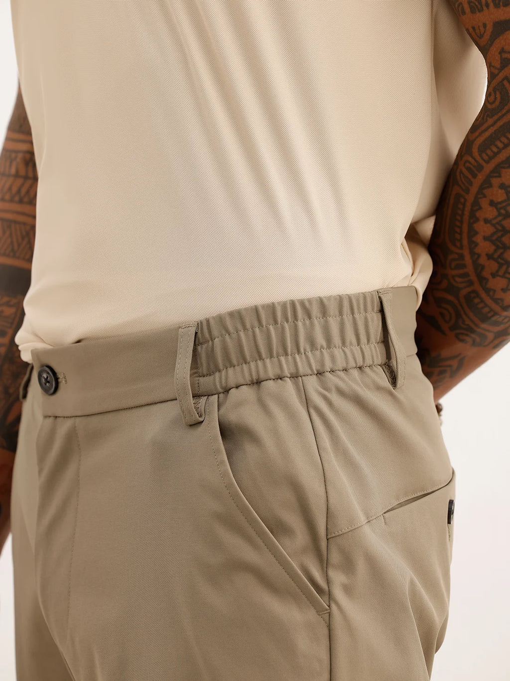Solid Straight Fit Blended Trouser | Olive