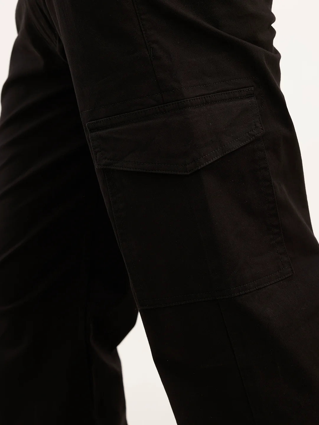 Solid Straight Fit Cargo Trouser | Black