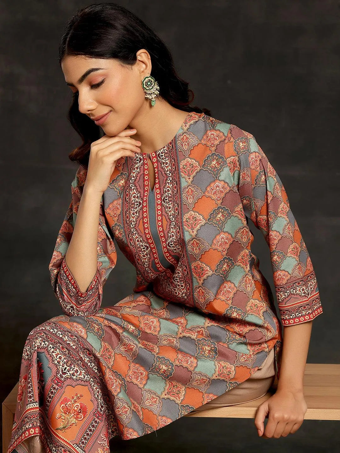 Libas Multicoloured Printed Crepe Straight Kurta