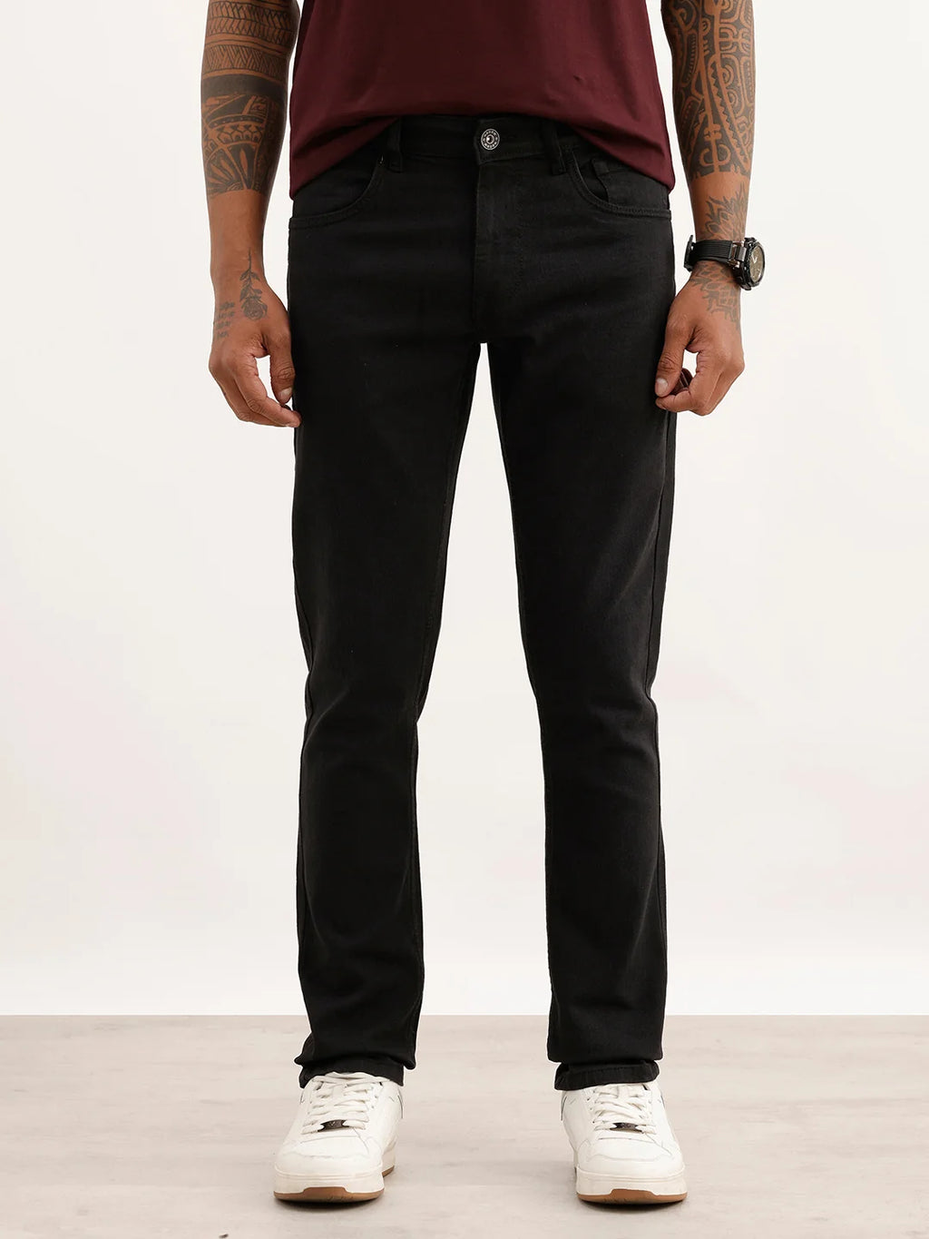 Solid Slim Fit Denim Jeans | Black