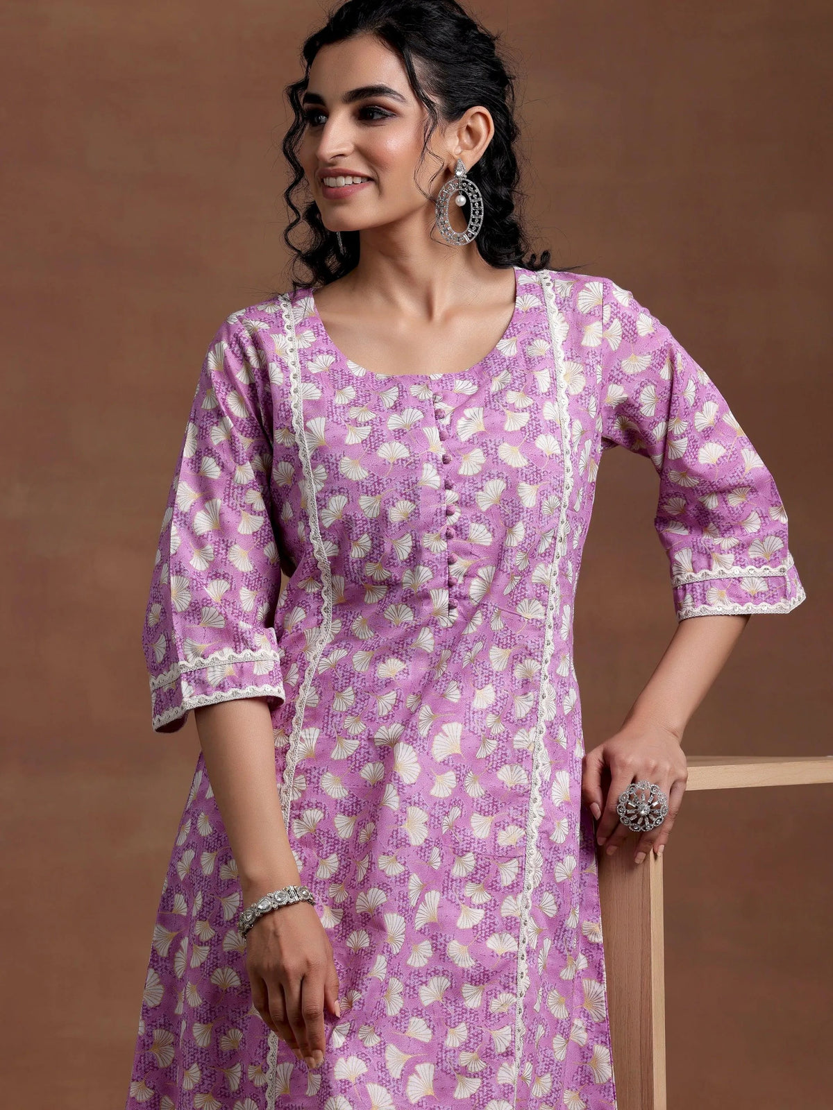 Gerua Purple Printed Cotton Blend A-Line Kurta